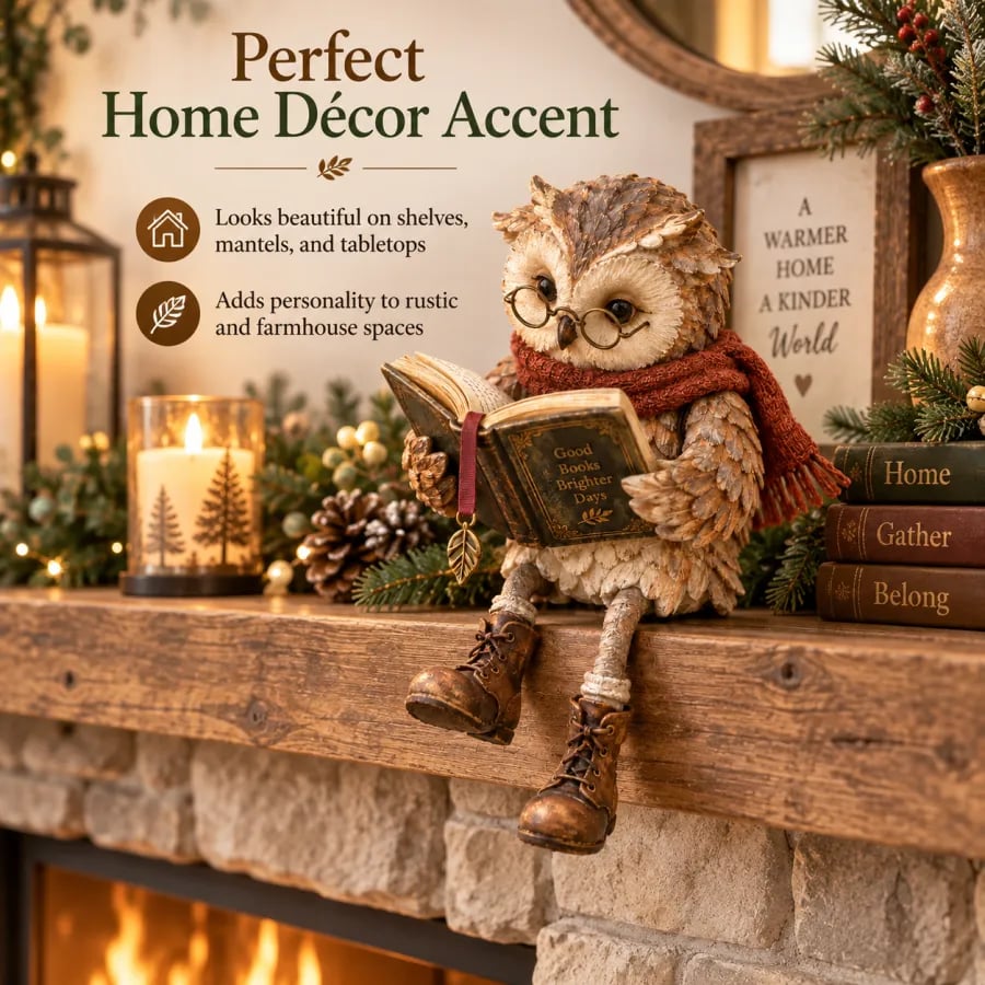 Leesende uil met bril en boek - Decoratieve figuur voor boekenliefhebbers