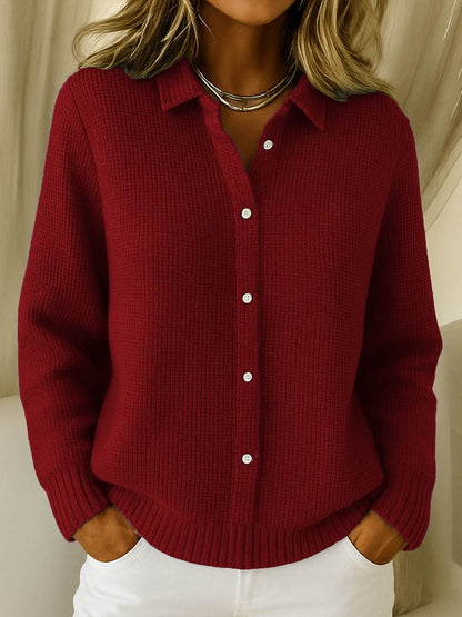 Dames Klassieke Cardigan met Kraag – Tijdloze Elegantie in Zachte Katoenmix