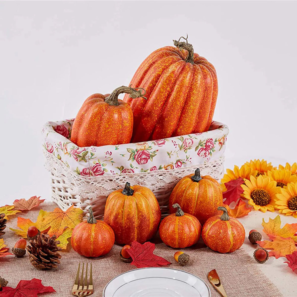 Kunstpompoenen Set - 7 Stuks Herfst- en Halloweendecoratie