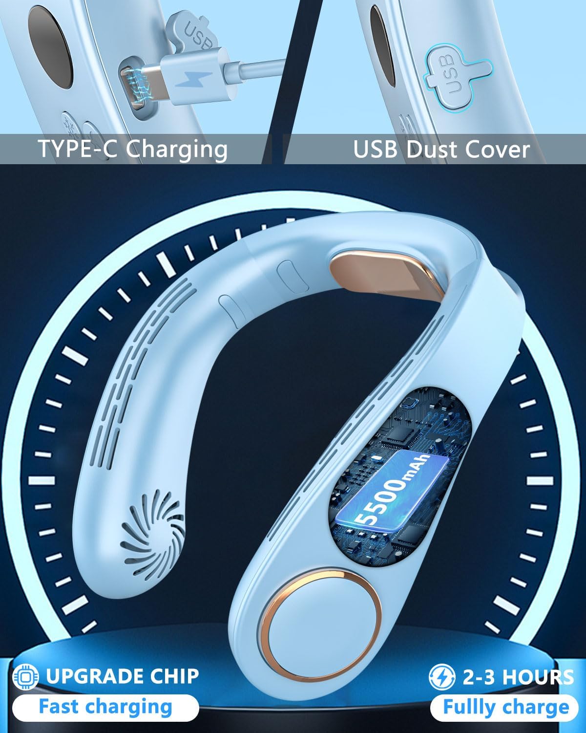 NekCooler Pro – Bladloze Nekventilator met Koelplaat en LED-display