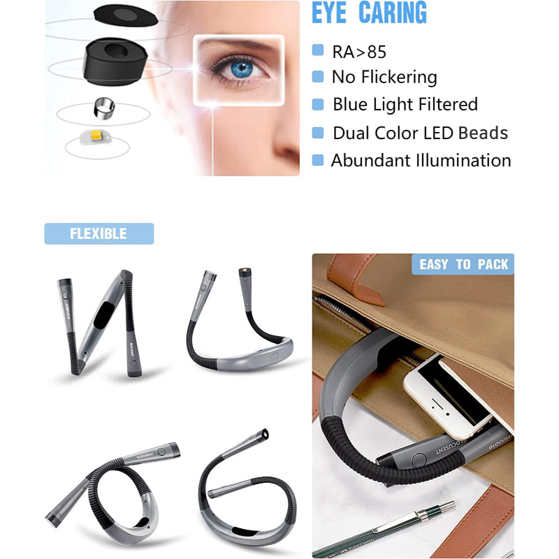 Draagbare LED Nekleeslamp met USB-C - 3 Kleurtemperaturen, 6 Helderheidsniveaus, Oplaadbaar