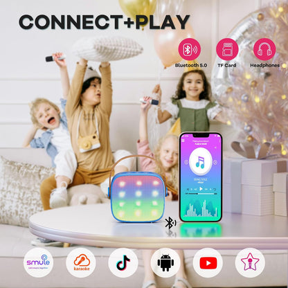 Skanto | Draagbare Mini-Karaoke-machine met Bluetooth-luidspreker en 2 Draadloze Microfoons – Veylo