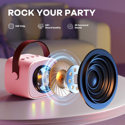 Skanto | Draagbare Mini-Karaoke-machine met Bluetooth-luidspreker en 2 Draadloze Microfoons – Veylo
