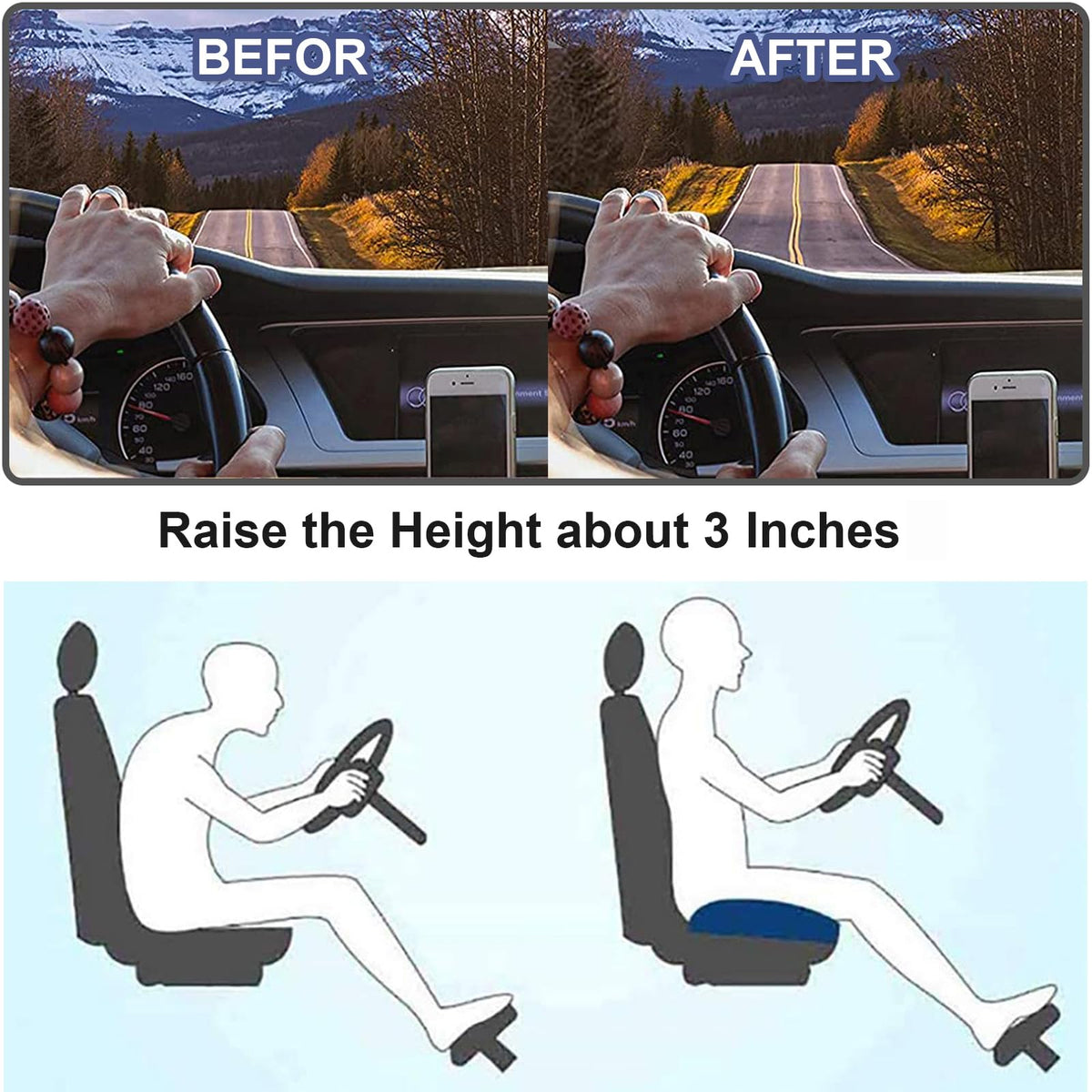 Ergonomisch Zitverhoger Geheugenfoam - 7,6 cm Verhoging voor Auto en Kantoor, 43 x 43 cm