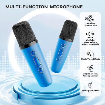 Skanto | Draagbare Mini-Karaoke-machine met Bluetooth-luidspreker en 2 Draadloze Microfoons – Veylo