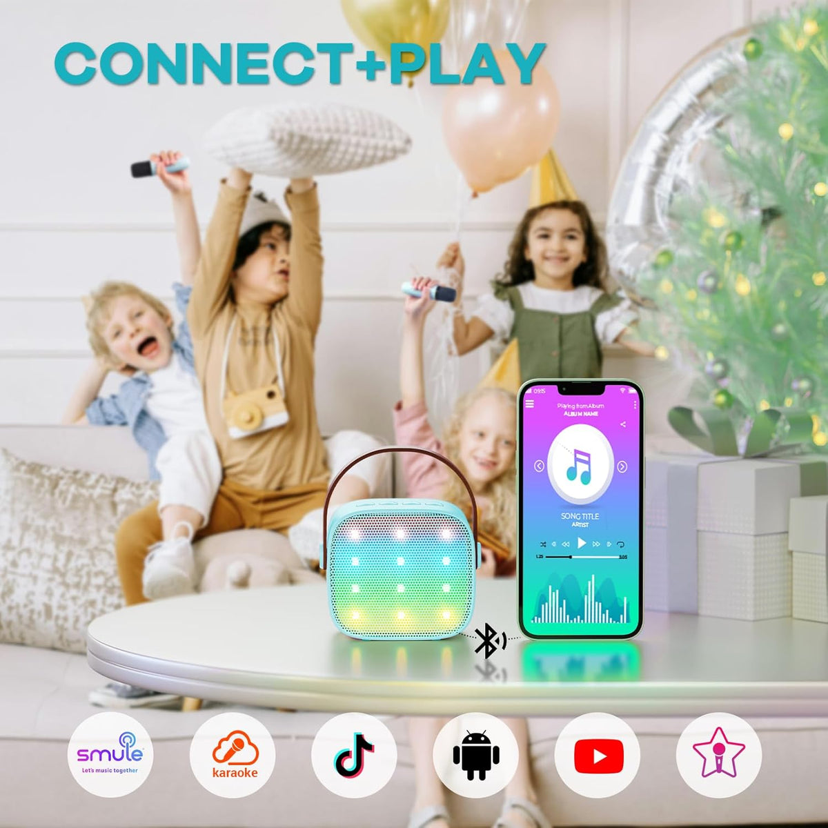 Skanto | Draagbare Mini-Karaoke-machine met Bluetooth-luidspreker en 2 Draadloze Microfoons – Veylo