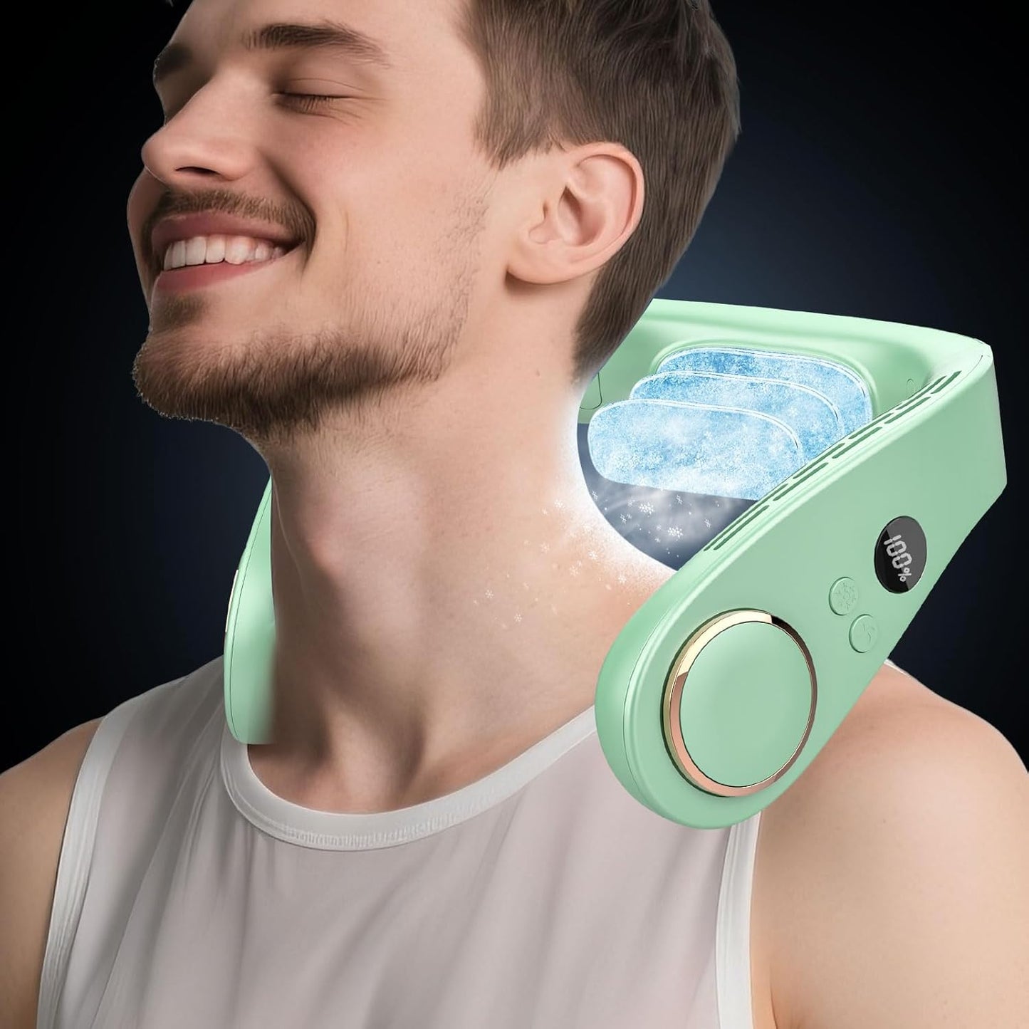 NekCooler Pro – Bladloze Nekventilator met Koelplaat en LED-display