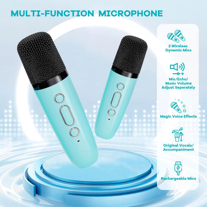 Skanto | Draagbare Mini-Karaoke-machine met Bluetooth-luidspreker en 2 Draadloze Microfoons – Veylo