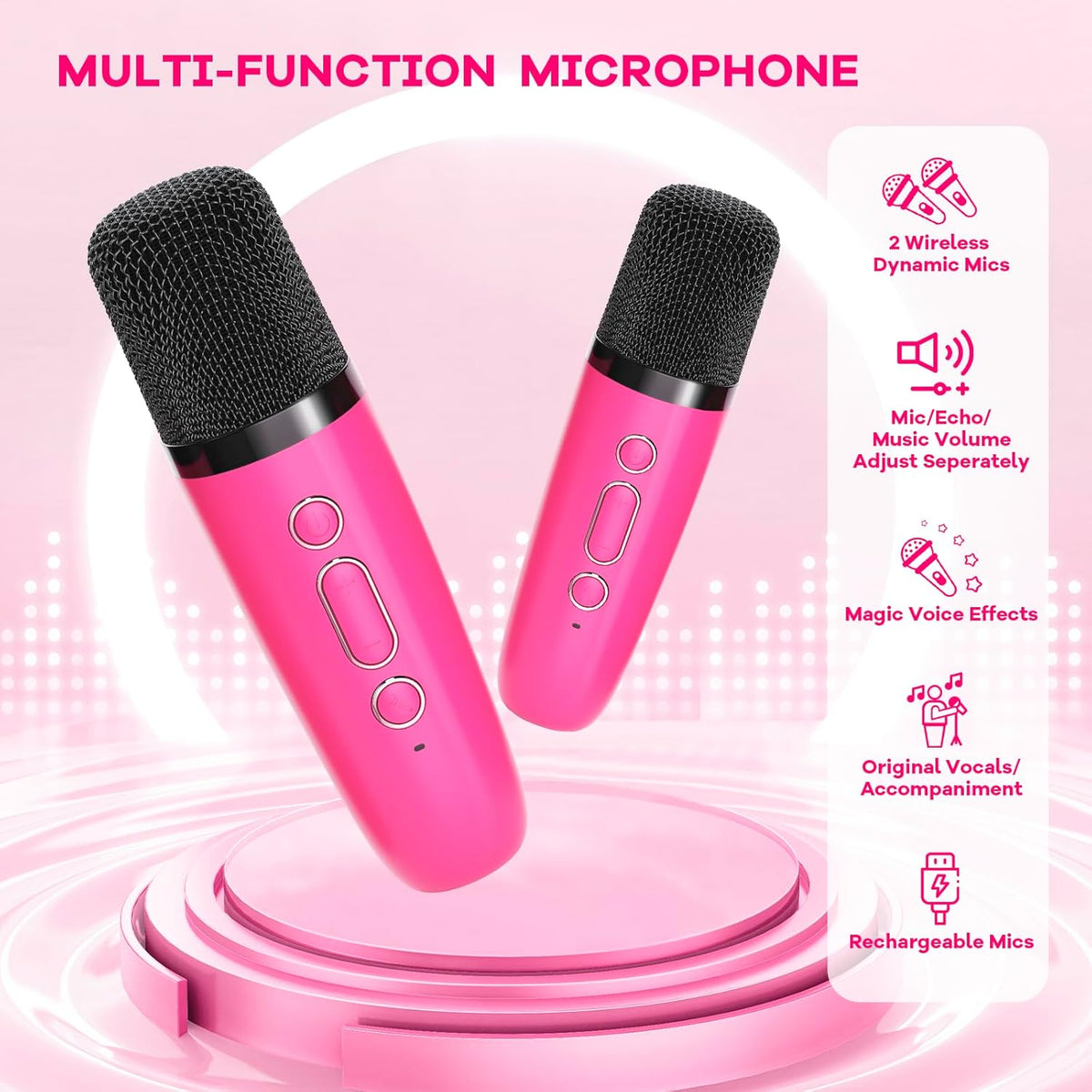 Skanto | Draagbare Mini-Karaoke-machine met Bluetooth-luidspreker en 2 Draadloze Microfoons – Veylo