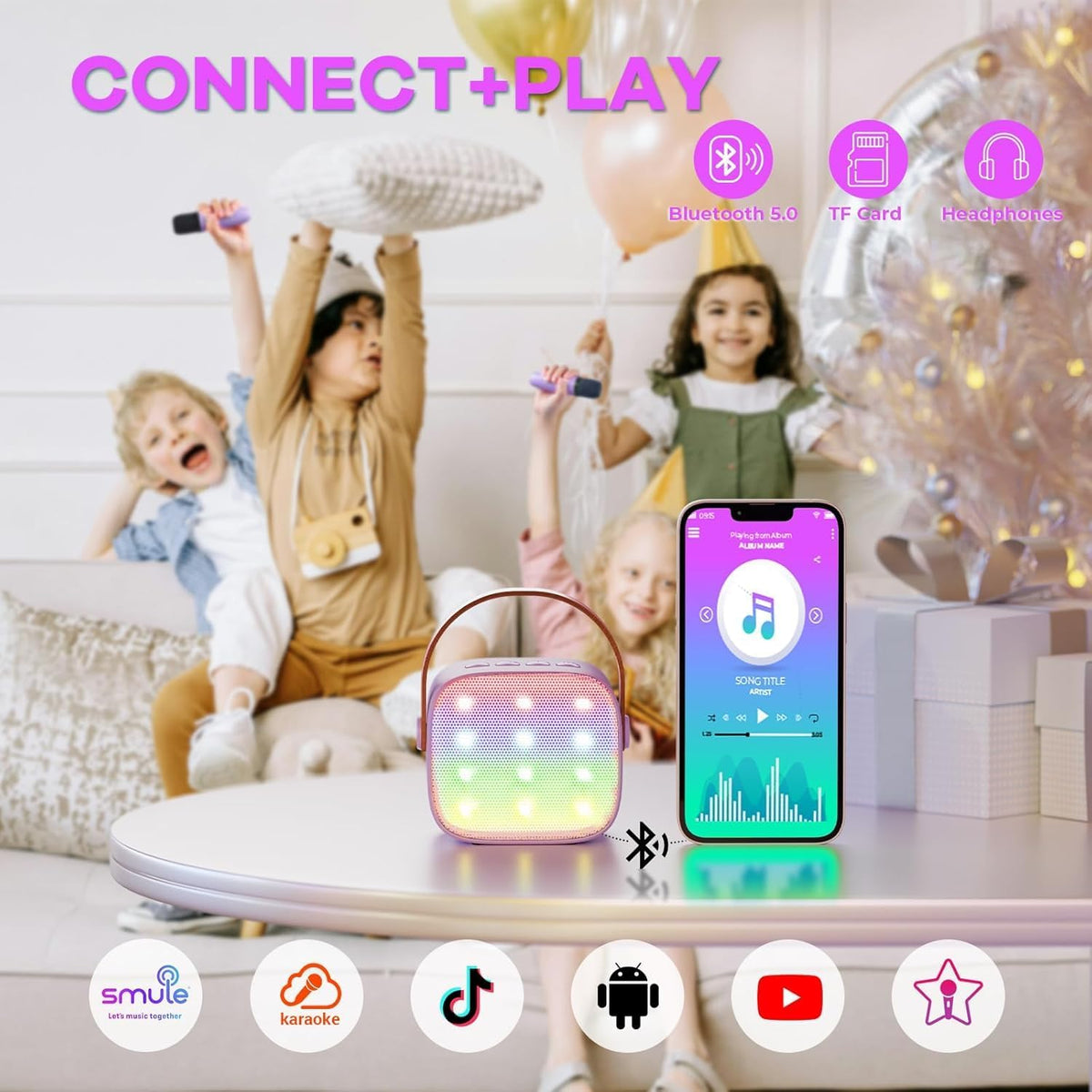 Skanto | Draagbare Mini-Karaoke-machine met Bluetooth-luidspreker en 2 Draadloze Microfoons – Veylo