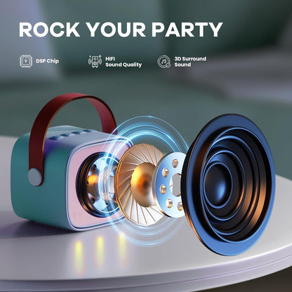 Skanto | Draagbare Mini-Karaoke-machine met Bluetooth-luidspreker en 2 Draadloze Microfoons – Veylo