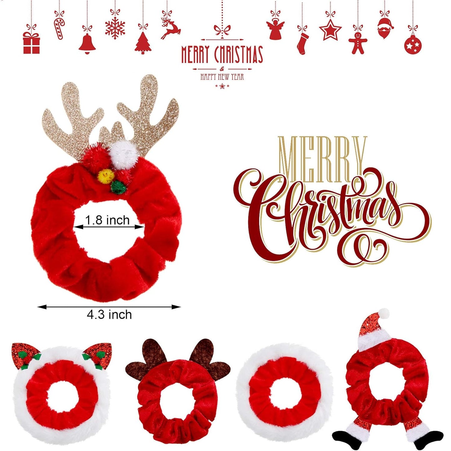 FluweelVrolijk Kerst Scrunchie Set – 10-Delige Haaraccessoire Collectie