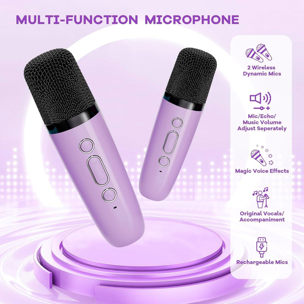 Skanto | Draagbare Mini-Karaoke-machine met Bluetooth-luidspreker en 2 Draadloze Microfoons – Veylo