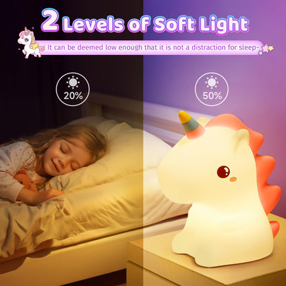 Zachte Eenhoorn LED Nachtlamp - Dimbaar Kinderlicht met USB Oplaadbaar