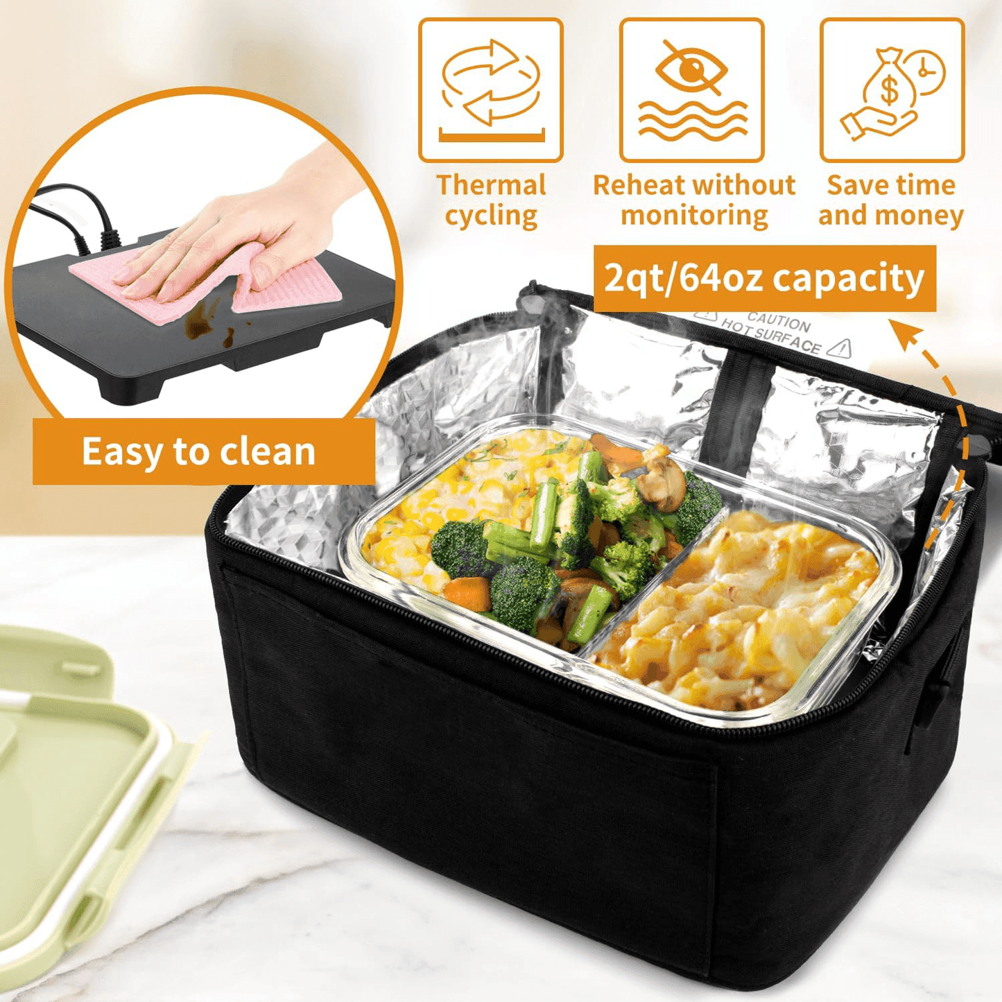 HeatGo Pro – Elektrische Draagbare Voedselwarmer Lunchbox met 3-in-1 Aansluiting