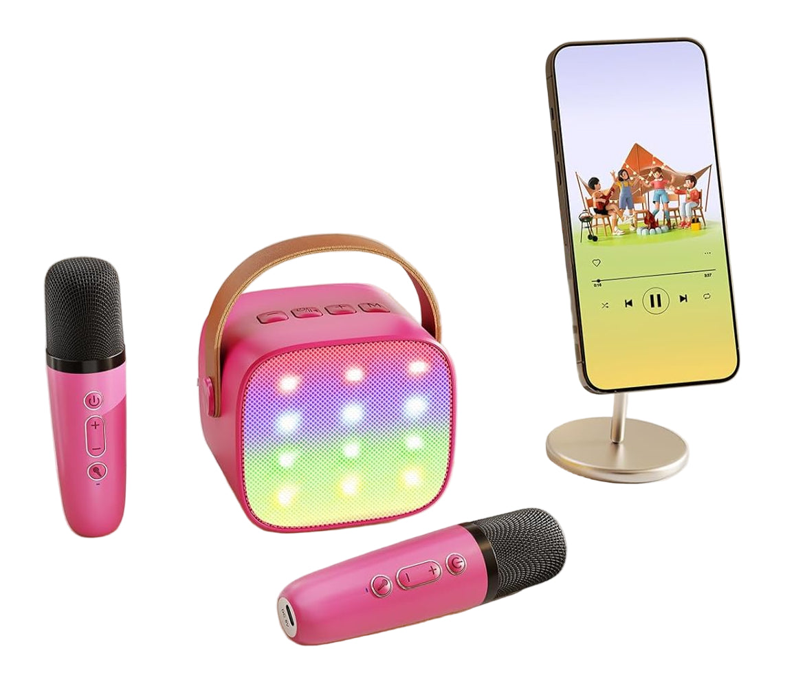 Skanto | Draagbare Mini-Karaoke-machine met Bluetooth-luidspreker en 2 Draadloze Microfoons – Veylo