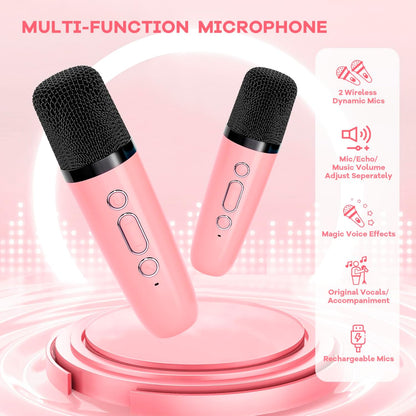 Skanto | Draagbare Mini-Karaoke-machine met Bluetooth-luidspreker en 2 Draadloze Microfoons – Veylo