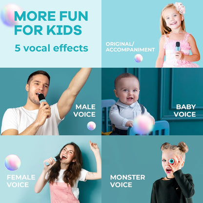 Skanto | Draagbare Mini-Karaoke-machine met Bluetooth-luidspreker en 2 Draadloze Microfoons – Veylo