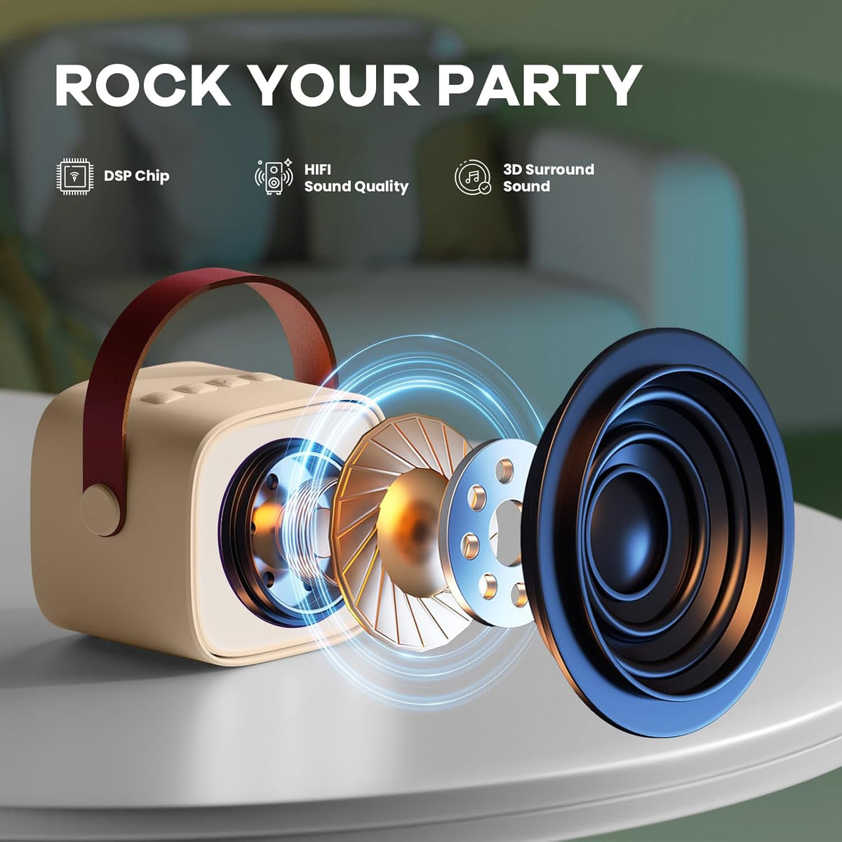 Skanto | Draagbare Mini-Karaoke-machine met Bluetooth-luidspreker en 2 Draadloze Microfoons – Veylo