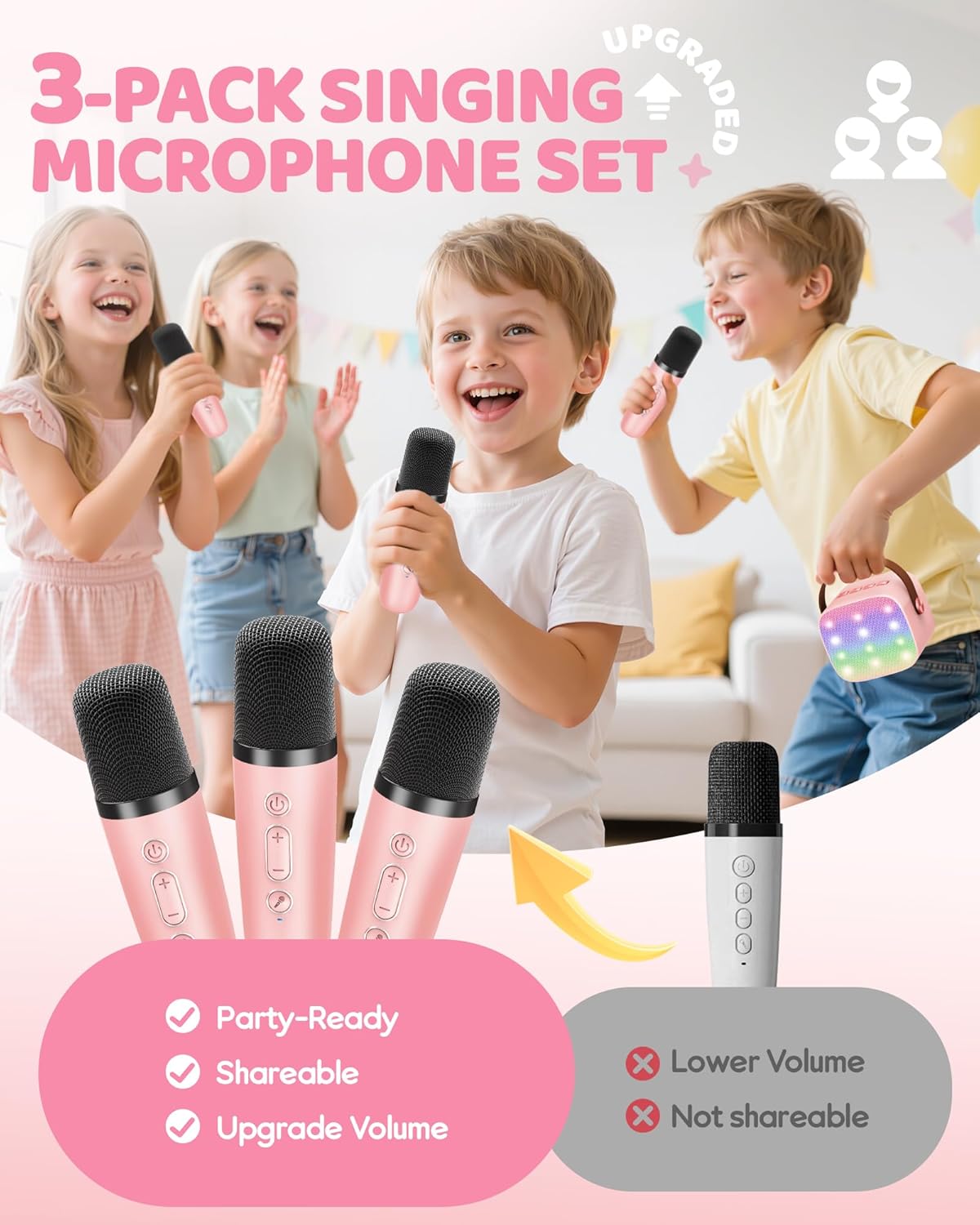 Skanto | Draagbare Mini-Karaoke-machine met Bluetooth-luidspreker en 2 Draadloze Microfoons – Veylo