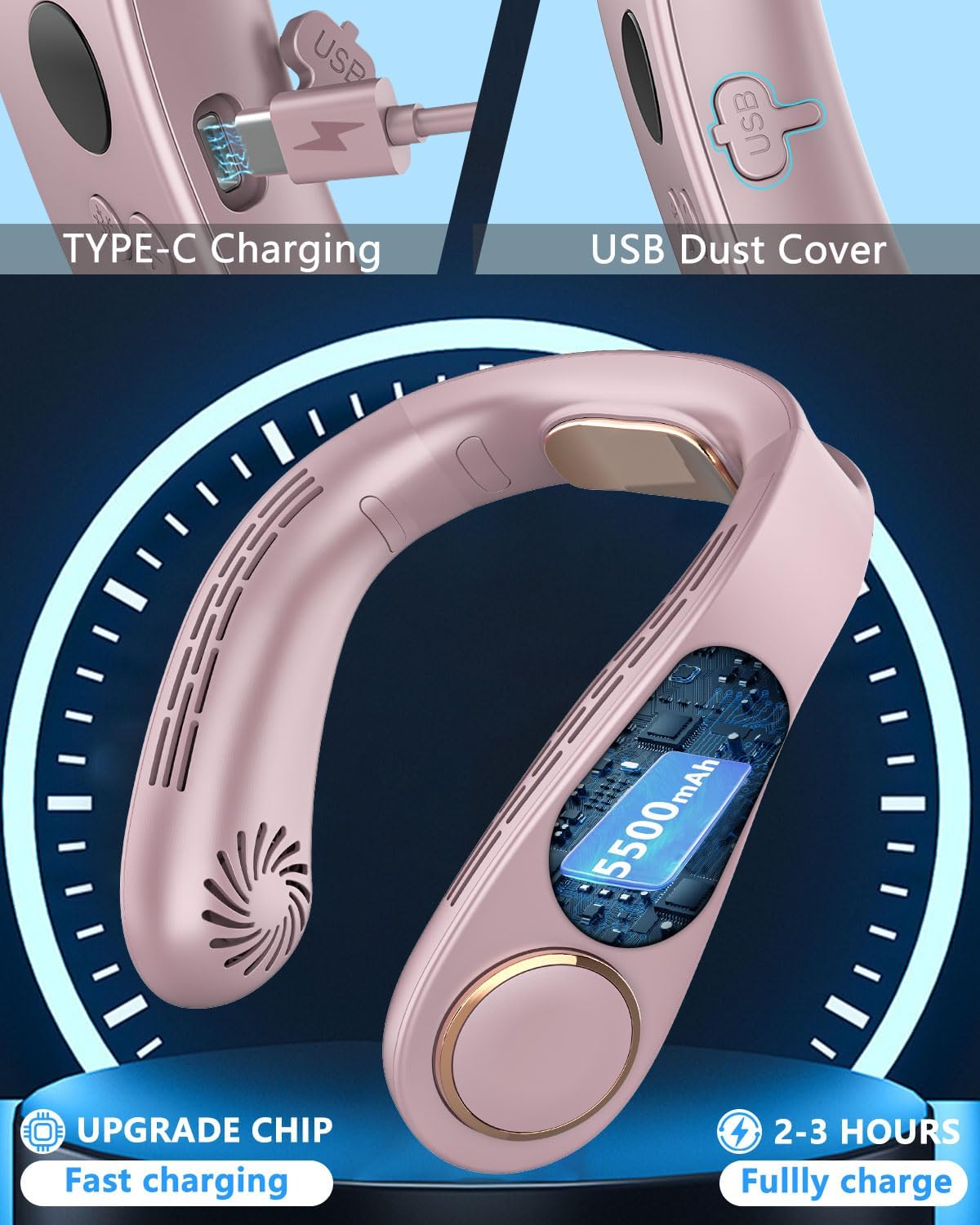 NekCooler Pro – Bladloze Nekventilator met Koelplaat en LED-display