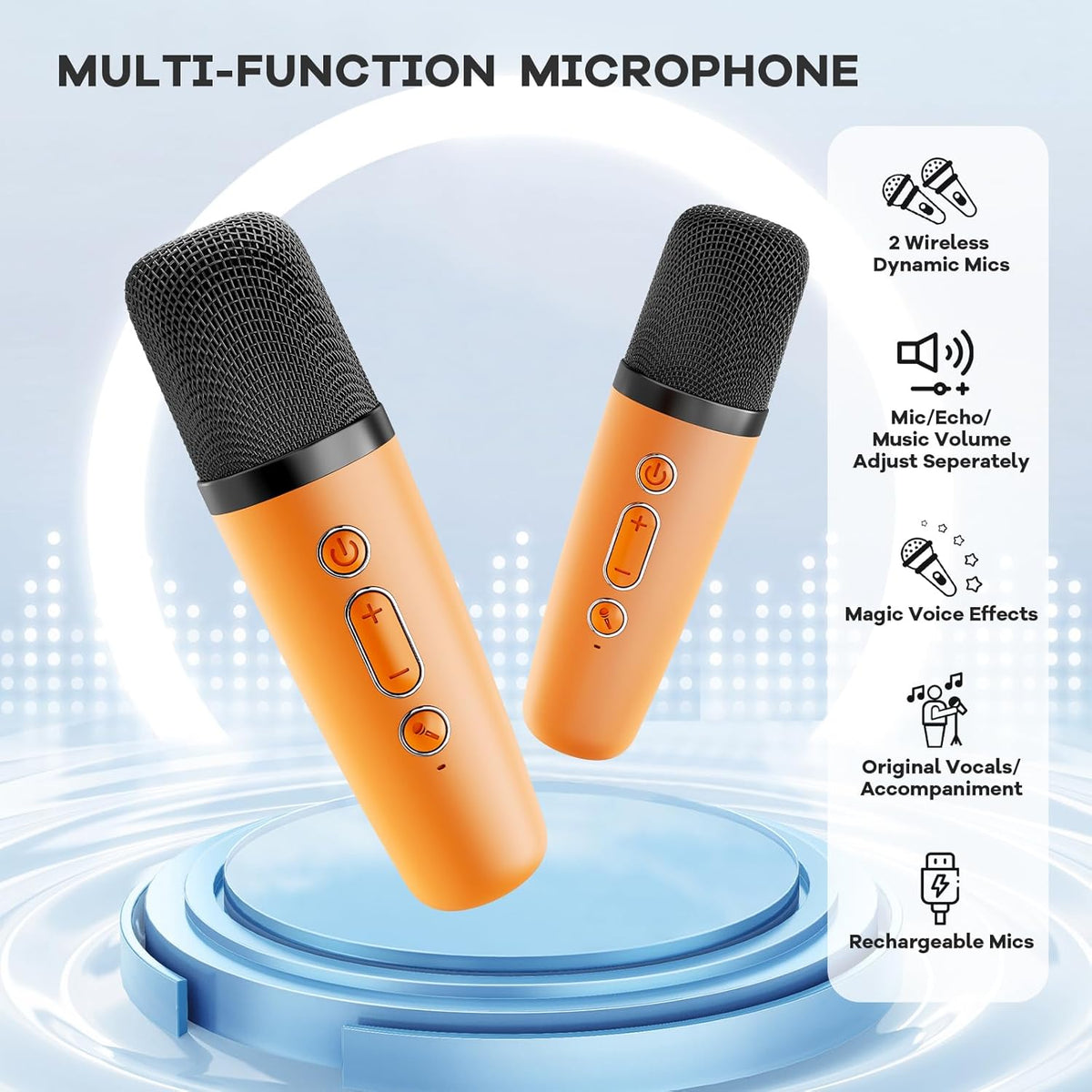 Skanto | Draagbare Mini-Karaoke-machine met Bluetooth-luidspreker en 2 Draadloze Microfoons – Veylo