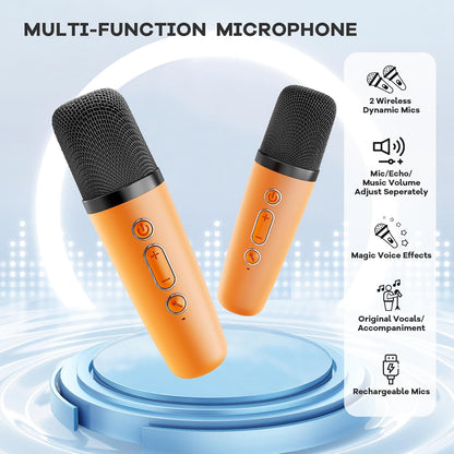Skanto | Draagbare Mini-Karaoke-machine met Bluetooth-luidspreker en 2 Draadloze Microfoons – Veylo