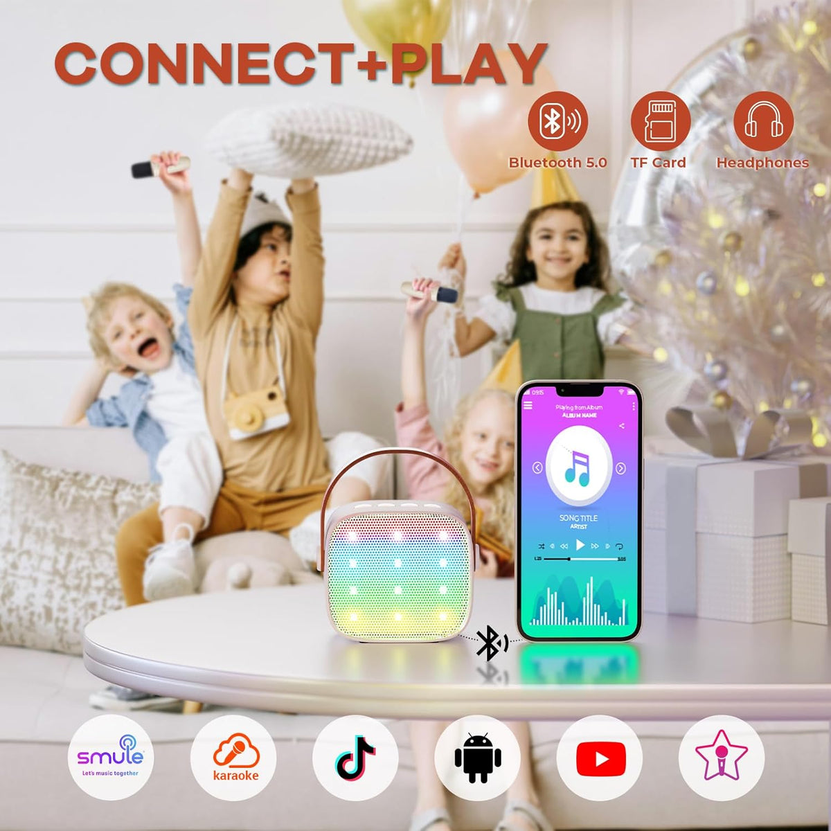 Skanto | Draagbare Mini-Karaoke-machine met Bluetooth-luidspreker en 2 Draadloze Microfoons – Veylo