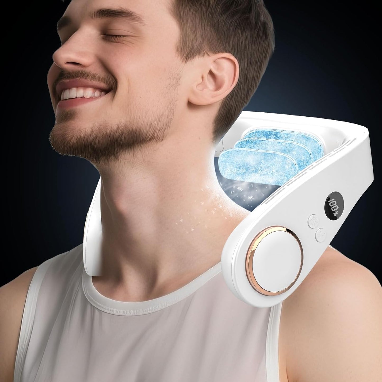 NekCooler Pro – Bladloze Nekventilator met Koelplaat en LED-display