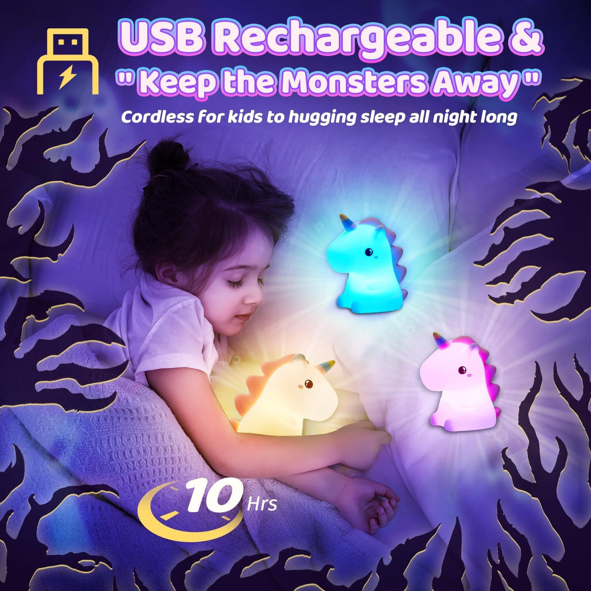 Zachte Eenhoorn LED Nachtlamp - Dimbaar Kinderlicht met USB Oplaadbaar