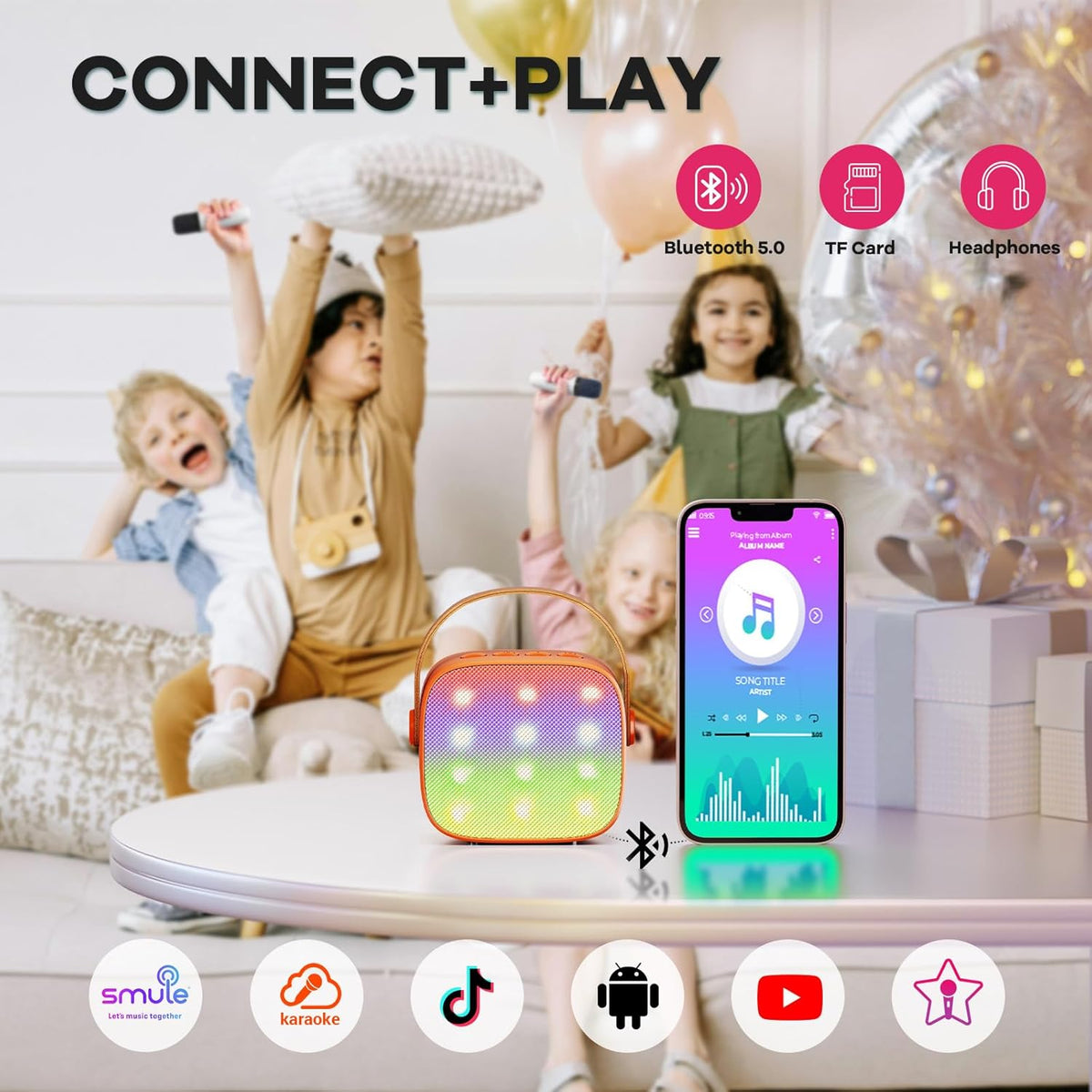 Skanto | Draagbare Mini-Karaoke-machine met Bluetooth-luidspreker en 2 Draadloze Microfoons – Veylo