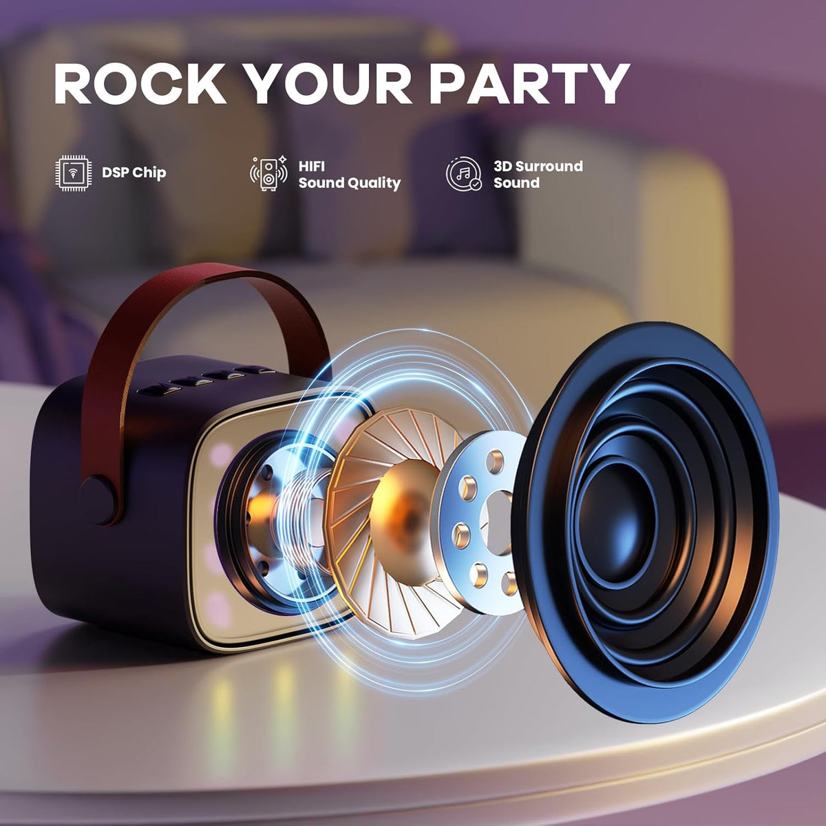 Skanto | Draagbare Mini-Karaoke-machine met Bluetooth-luidspreker en 2 Draadloze Microfoons – Veylo