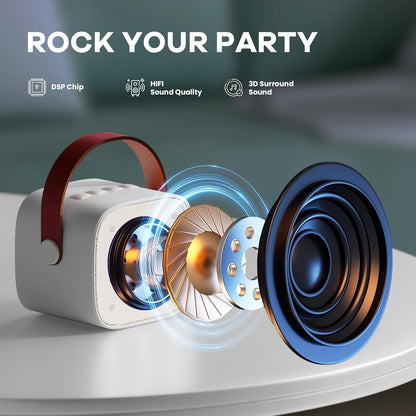 Skanto | Draagbare Mini-Karaoke-machine met Bluetooth-luidspreker en 2 Draadloze Microfoons – Veylo