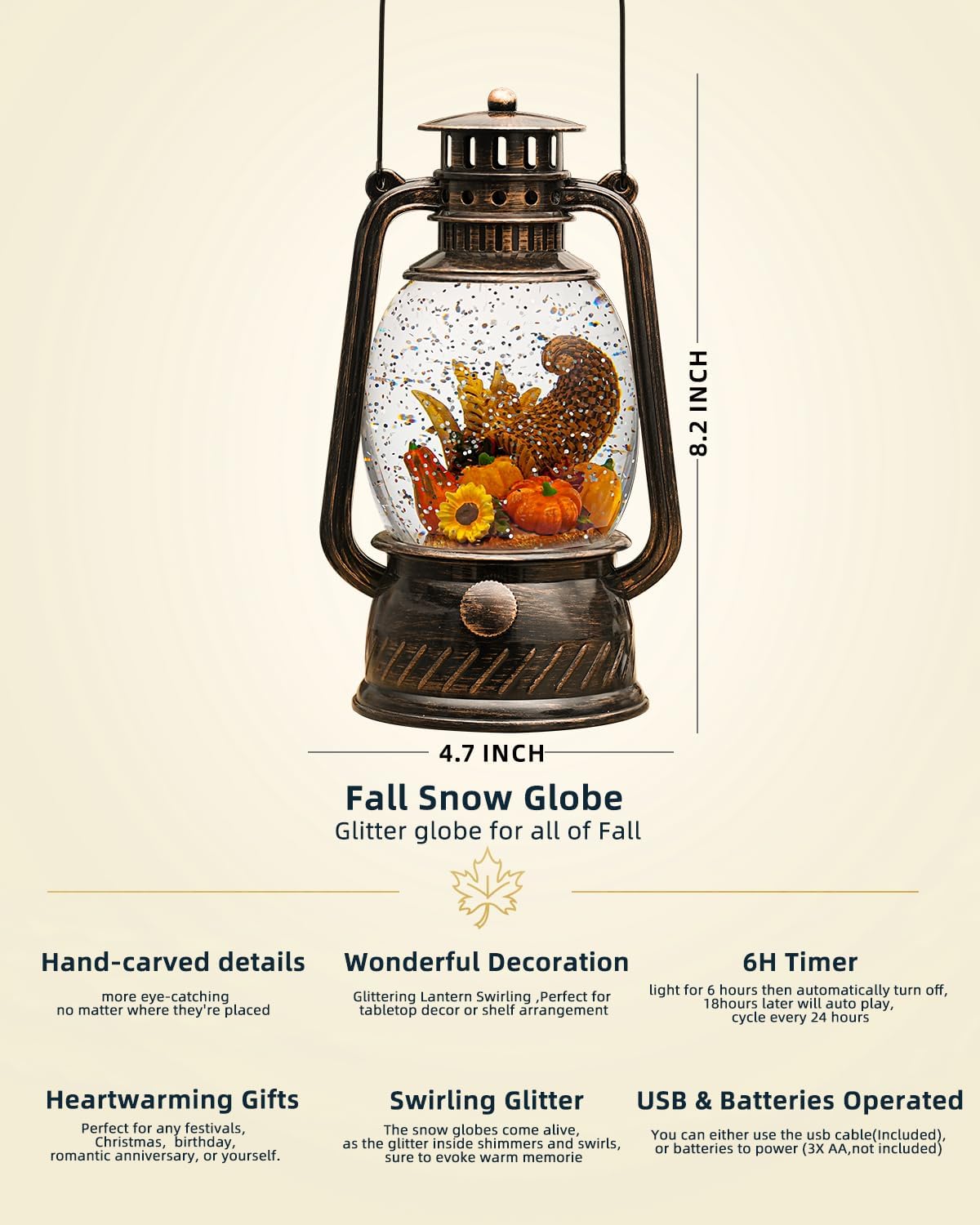 Herfst Pompoen Decoratielamp met Warm LED en 6-uurs Timer