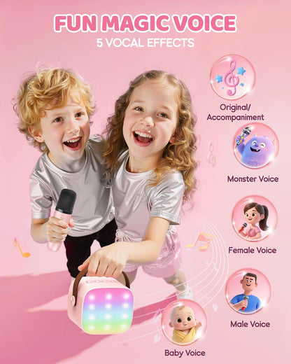 Skanto | Draagbare Mini-Karaoke-machine met Bluetooth-luidspreker en 2 Draadloze Microfoons – Veylo