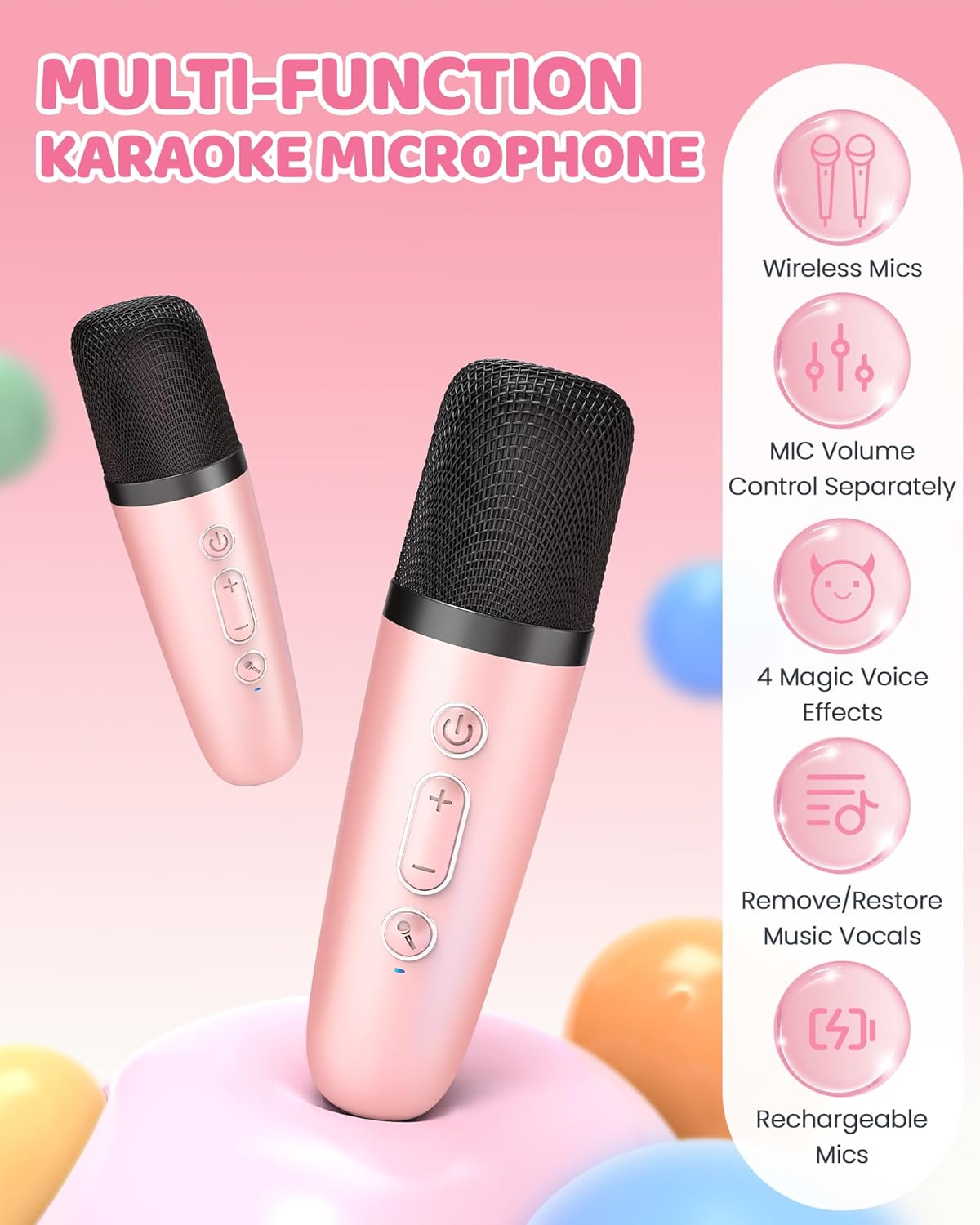 Skanto | Draagbare Mini-Karaoke-machine met Bluetooth-luidspreker en 2 Draadloze Microfoons – Veylo