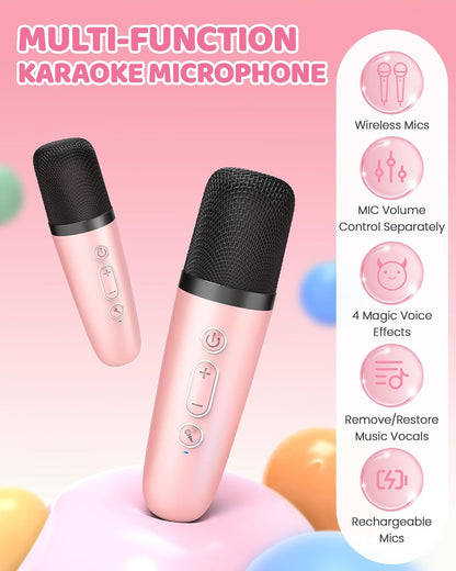 Skanto | Draagbare Mini-Karaoke-machine met Bluetooth-luidspreker en 2 Draadloze Microfoons – Veylo