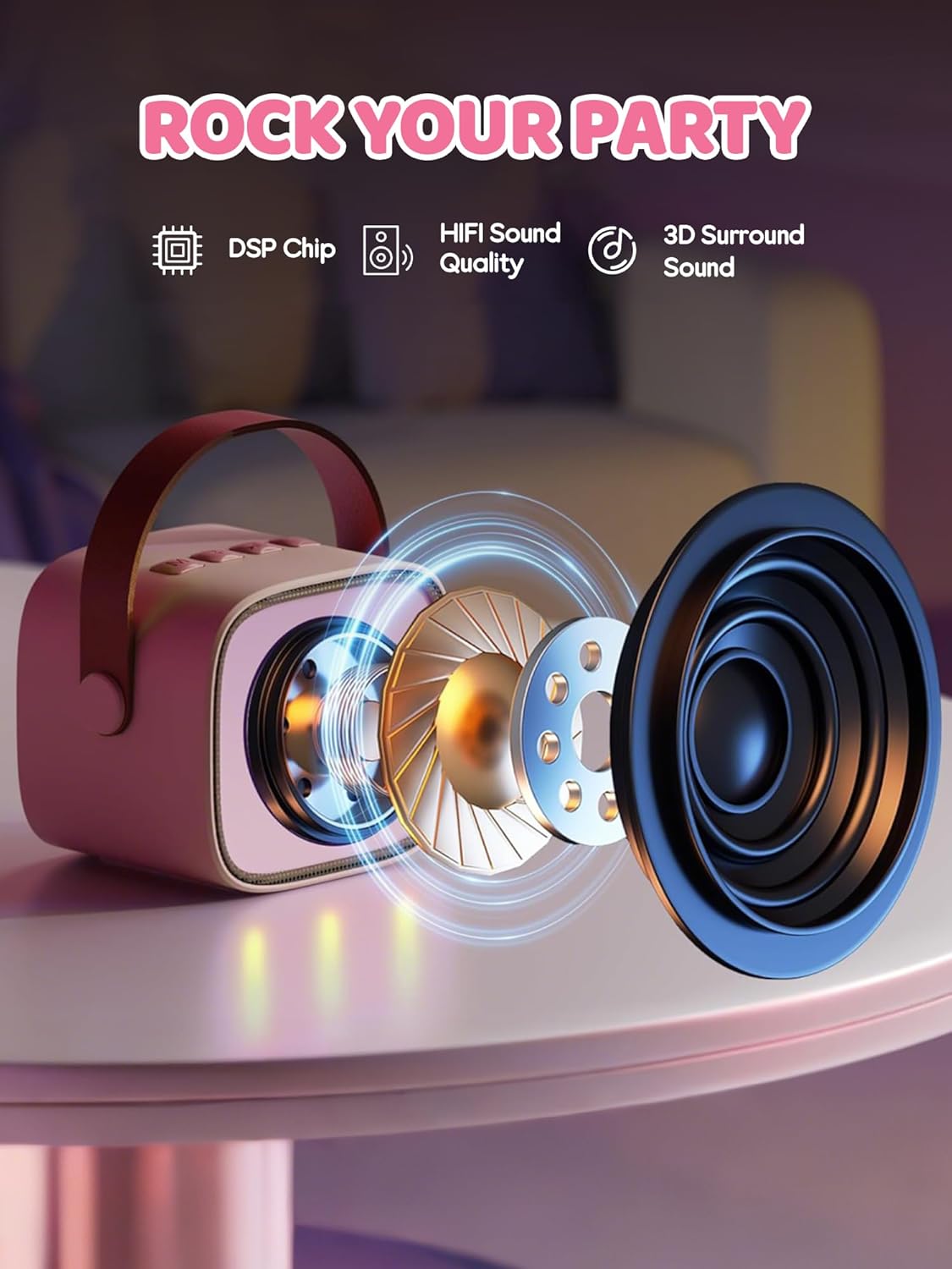 Skanto | Draagbare Mini-Karaoke-machine met Bluetooth-luidspreker en 2 Draadloze Microfoons – Veylo