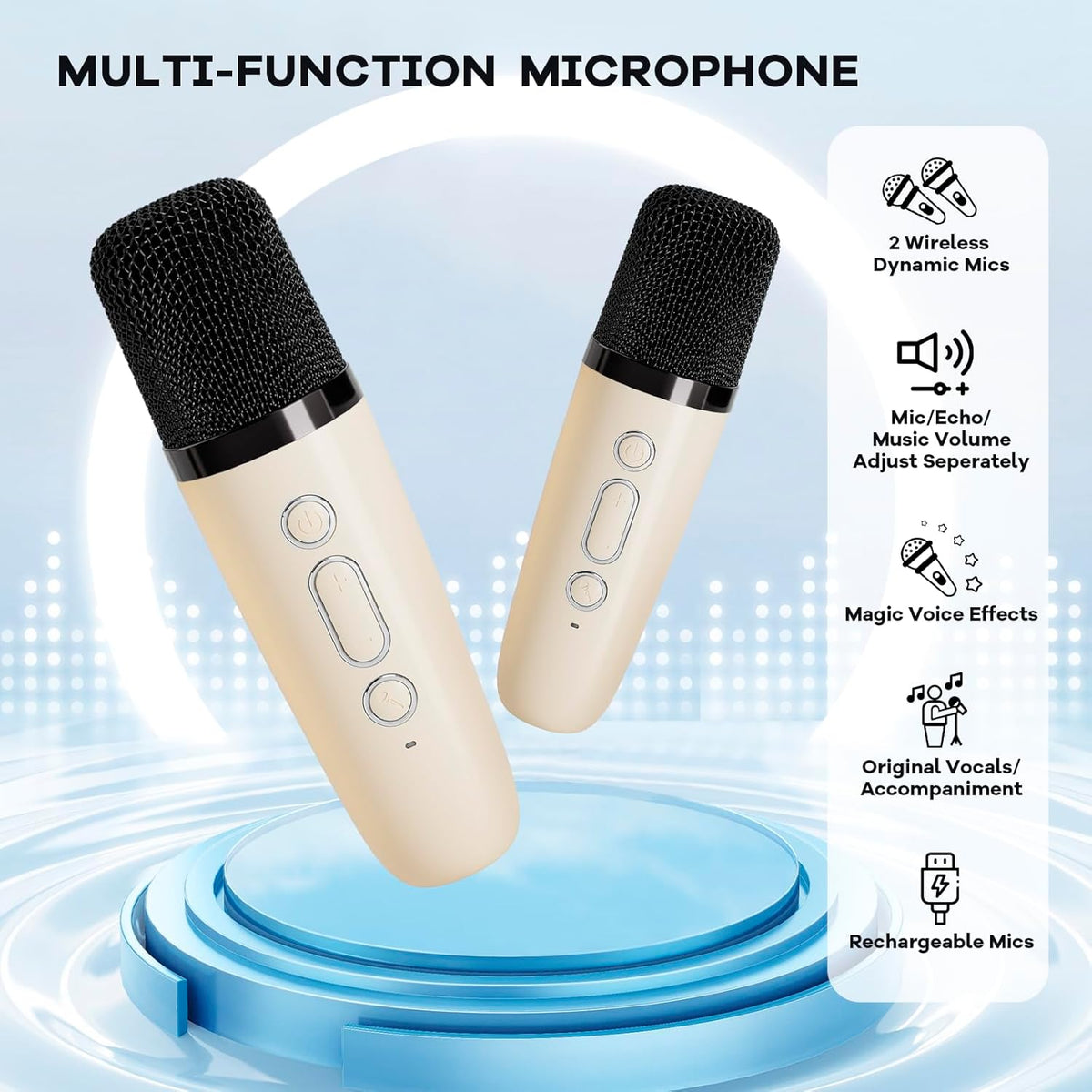 Skanto | Draagbare Mini-Karaoke-machine met Bluetooth-luidspreker en 2 Draadloze Microfoons – Veylo