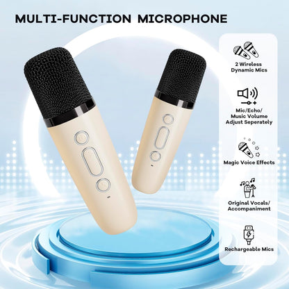 Skanto | Draagbare Mini-Karaoke-machine met Bluetooth-luidspreker en 2 Draadloze Microfoons – Veylo