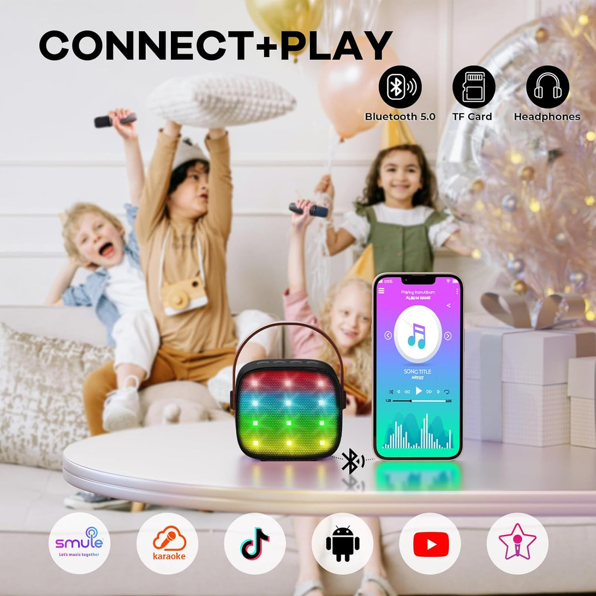 Skanto | Draagbare Mini-Karaoke-machine met Bluetooth-luidspreker en 2 Draadloze Microfoons – Veylo