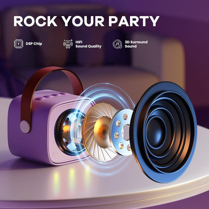 Skanto | Draagbare Mini-Karaoke-machine met Bluetooth-luidspreker en 2 Draadloze Microfoons – Veylo