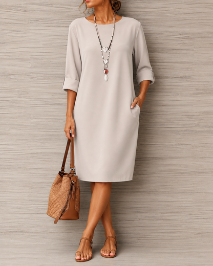 Elegante Midi Jurk met Soepelvallende Pasvorm - Comfortabel en Stijlvol