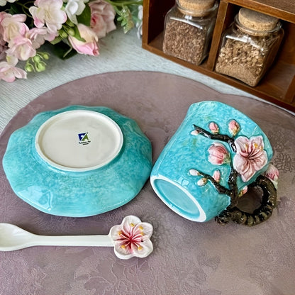 ArtSip Keramische Kop & Schotel Set – Handgeschilderd 3D Design geïnspireerd op Van Gogh