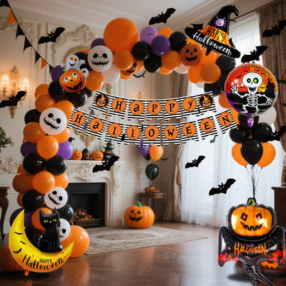 Halloween Ballonenset – Zwart Oranje Paars met Pompoenprint