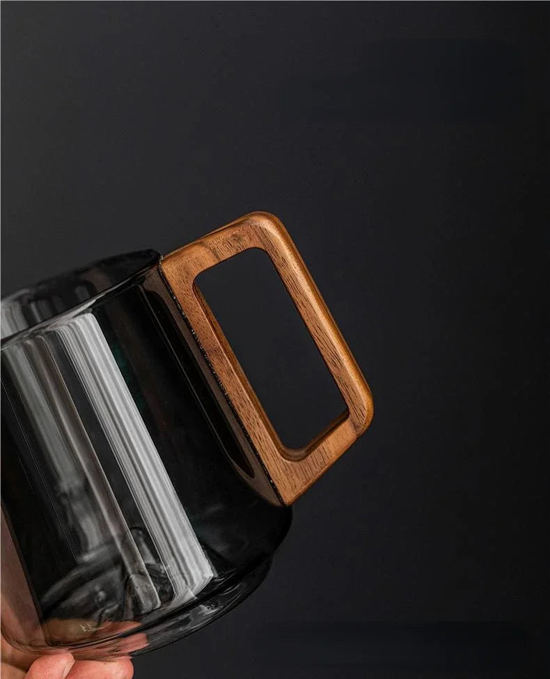 HoutGrip Glazen Mok 400 ml met Houten Handvat voor Warm en Koud