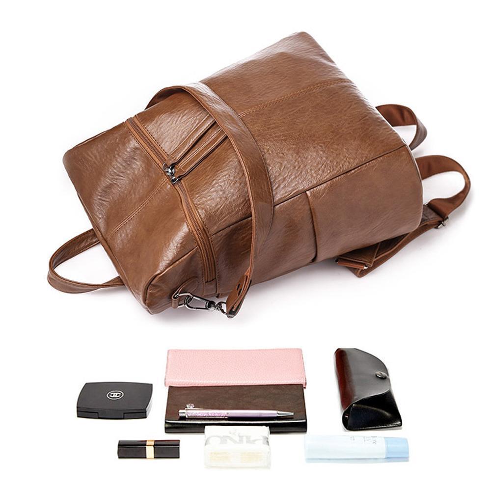 Premium Leren Rugzak met Grote Capaciteit - Zwart & Khaki