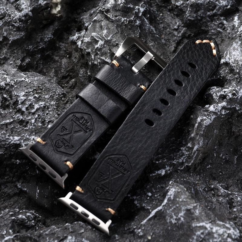 Vintage Volnerf Leren Apple Watch Band - Handgemaakt met Patina-Potentieel