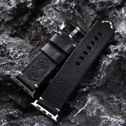 Vintage Volnerf Leren Apple Watch Band - Handgemaakt met Patina-Potentieel