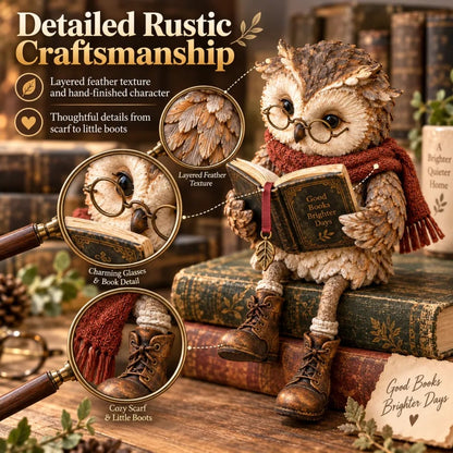 Leesende uil met bril en boek - Decoratieve figuur voor boekenliefhebbers